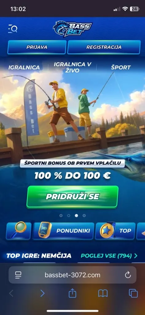 Bassbet mobilni pogled 2